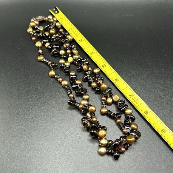 VTG Double Strand Genuine Smoky Stone Pearl Beaded Necklace Sterling Clasp - Picture 7 of 8